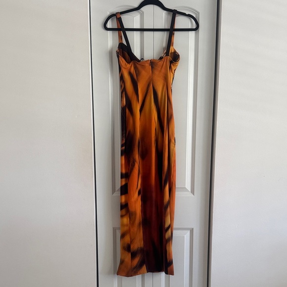 Roberto Cavalli x SKIMS Tiger-Print Orange & Black Maxi Dress with Front Slit - Picture 6 of 9